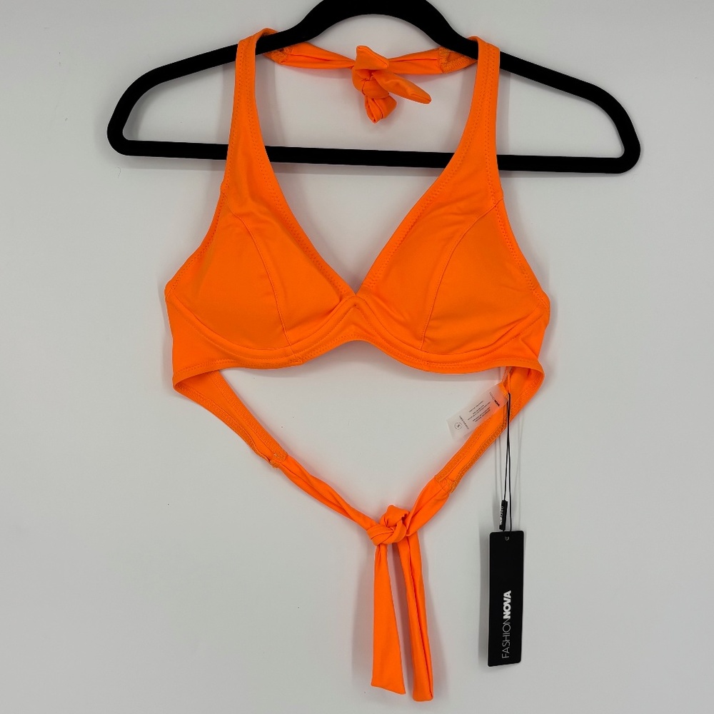Fashion Nova Womens Small Libra Bikini Swim Top Bright Orange Underwire Padded